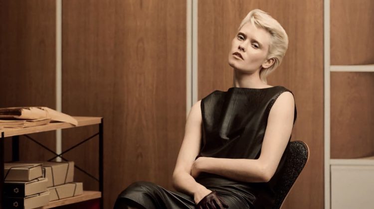 Maike Inge Rocks Leather at the Office in Vogue Greece